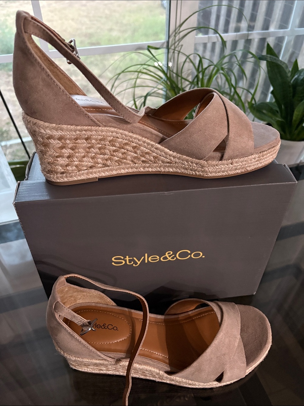 Style & Co. Taupe Espadrille Wedge Sandals